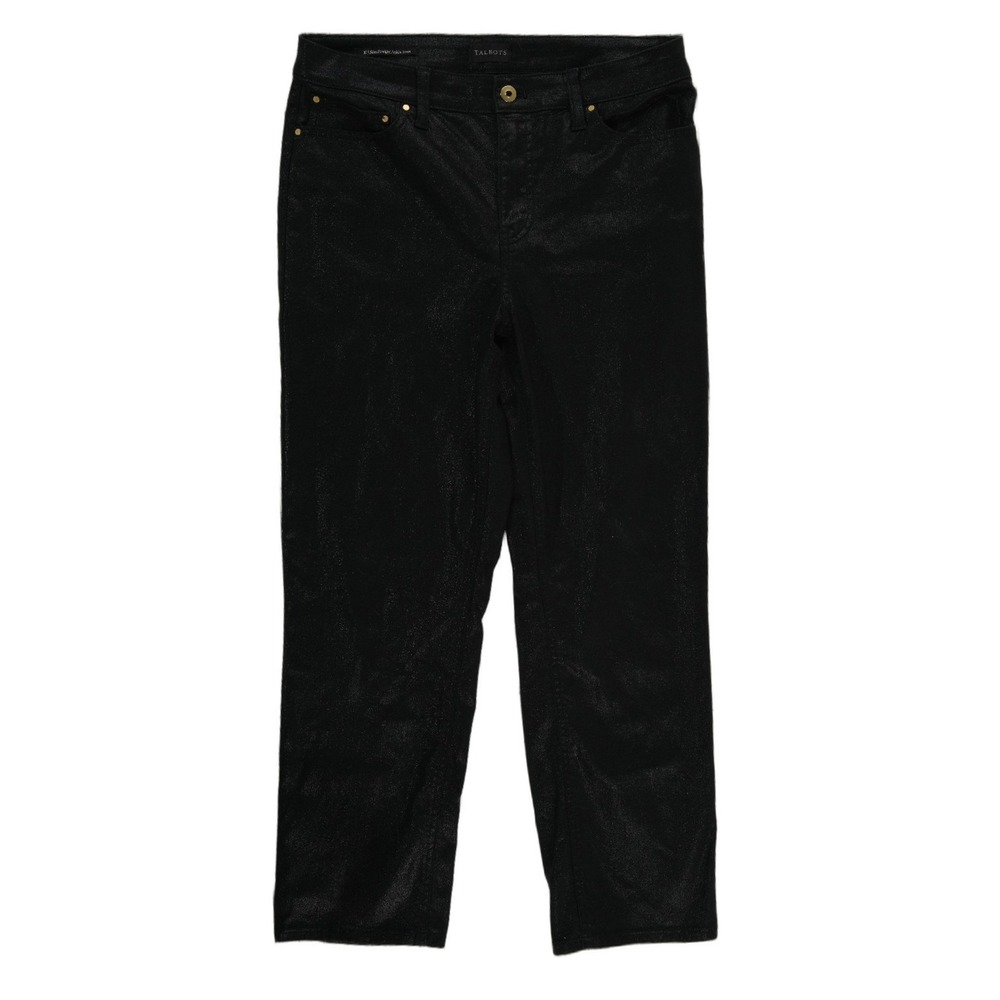 Talbots Slim Straight Ankle Jeans Women's Size 10 Black Metallic Coated Denim